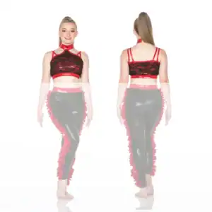 Front and back views of black and red dance costume