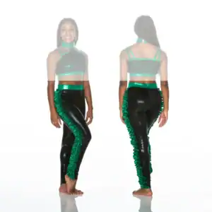 Front and back views of green and black dancewear