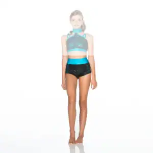 Young dancer wearing a turquoise and black performance outfit