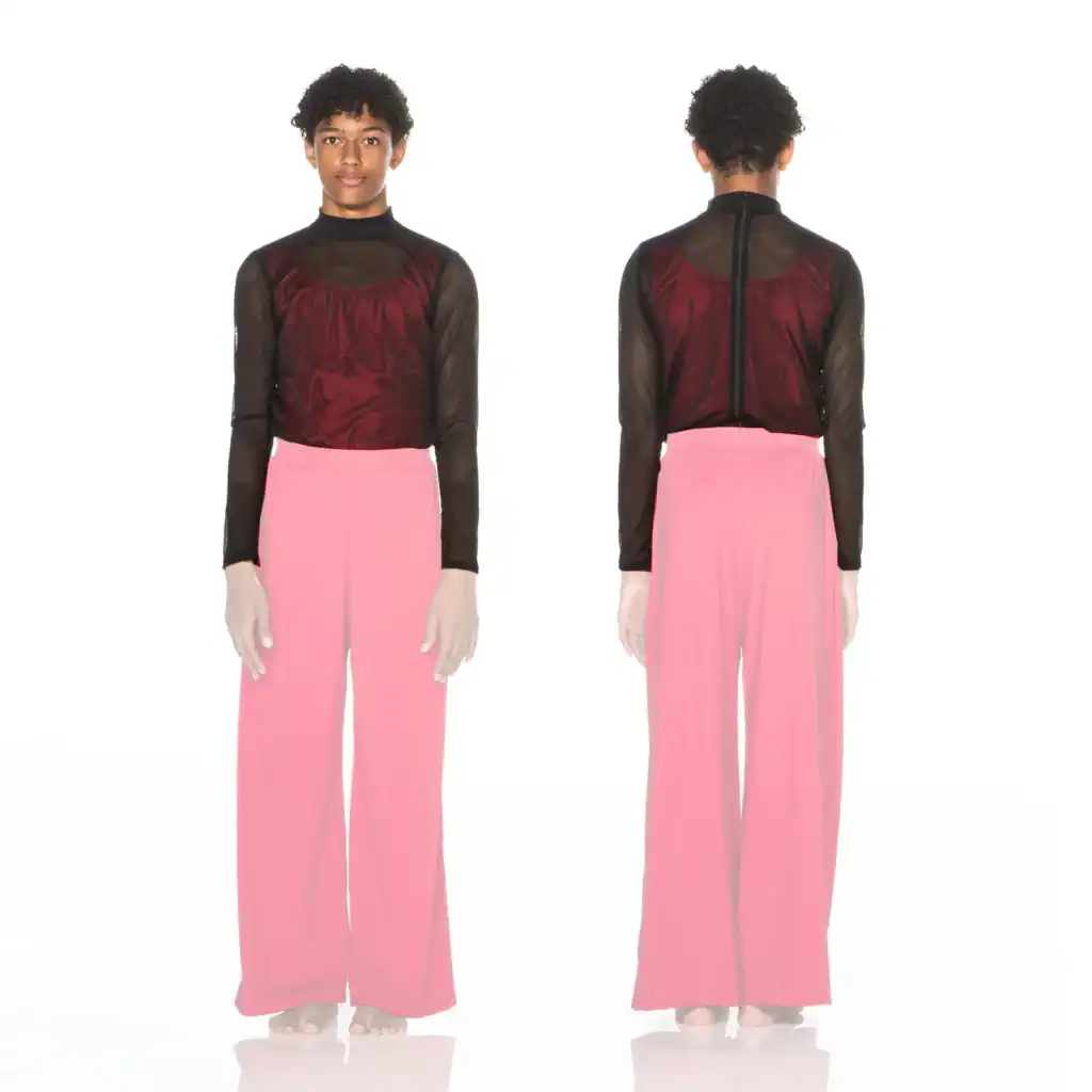 Front and back views of burgundy mesh top