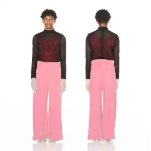 Front and back views of burgundy mesh top