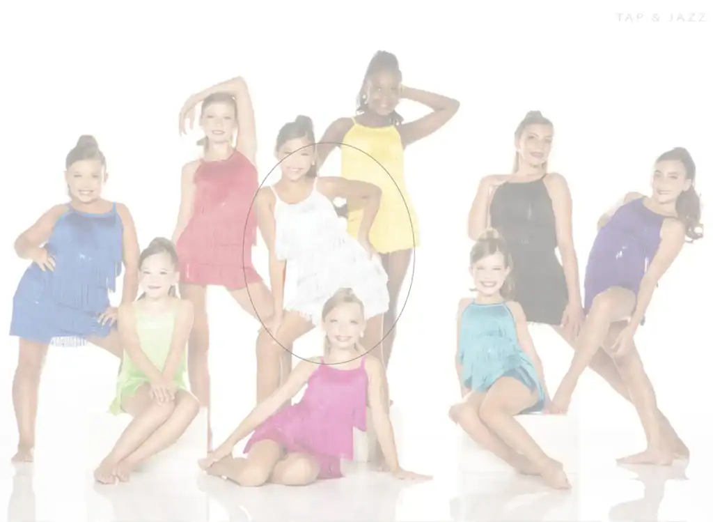 Young dancers pose in colorful fringe costumes.