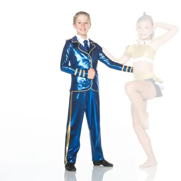Boy in blue dance costume with faint female dancer