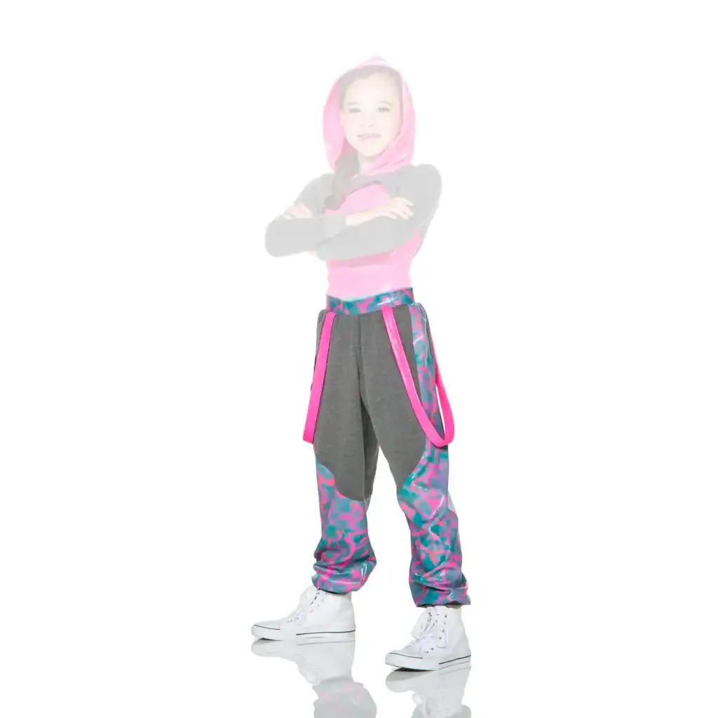 Girl wearing colorful hip-hop dance costume with crossed arms
