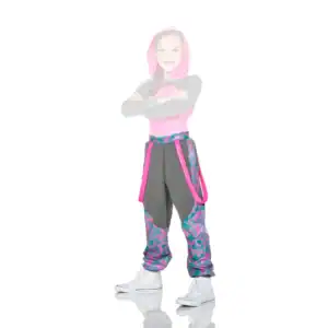 Girl wearing colorful hip-hop dance costume with crossed arms