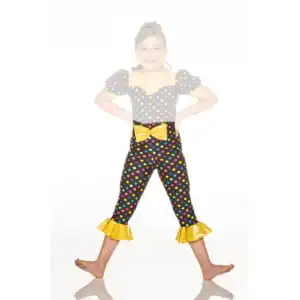 Smiling girl in colorful polka-dot dance costume