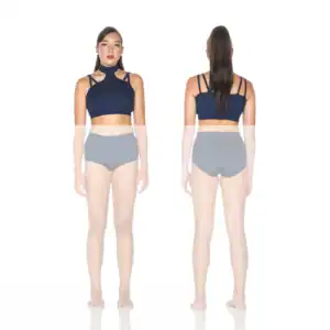 Front and back views of navy high-neck crop top