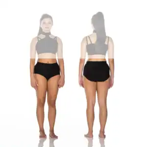 Front and back views of woman wearing black activewear