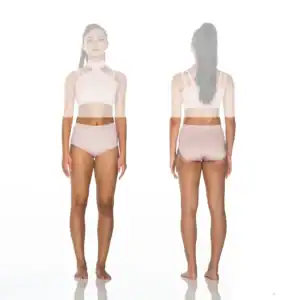 Front and back views of woman in white activewear