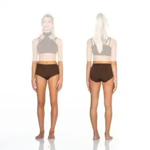 Front and back views of woman in black dancewear