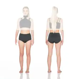 Front and back views of woman in black dancewear