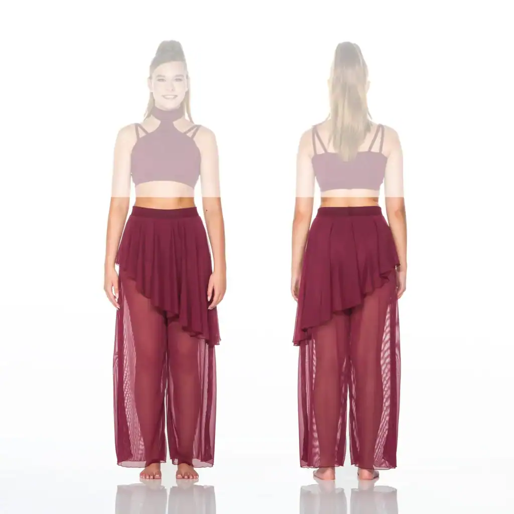 Front and back views of burgundy dance costume
