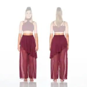 Front and back views of burgundy dance costume