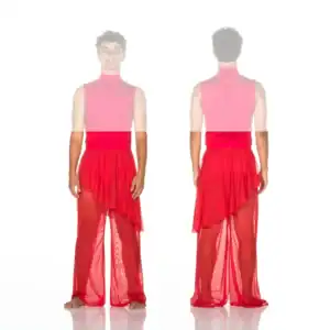 Front and back views of dancer in red costume