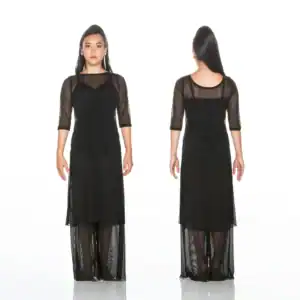 Front and back views of black sheer maxi dress