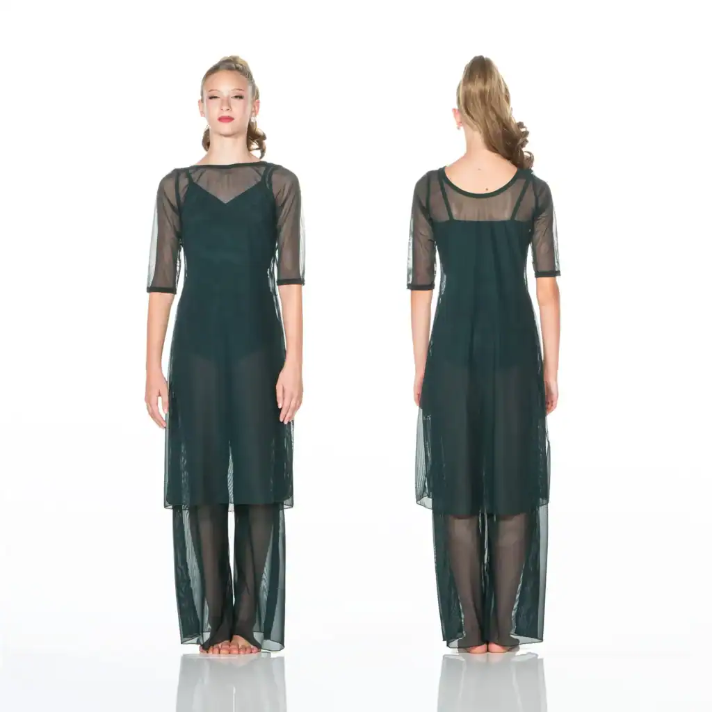 Front and back views of a sheer black maxi dress