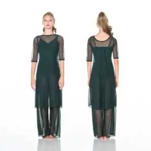 Front and back views of a sheer black maxi dress
