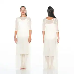 Front and back views of white sheer maxi dress