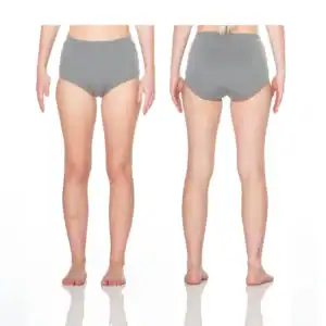 Front and back views of gray high-waisted briefs