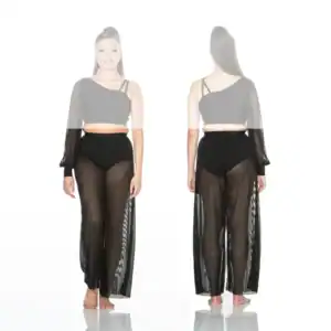 Front and back views of black sheer dance outfit