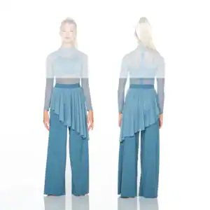 Front and back views of blue sheer dance costume