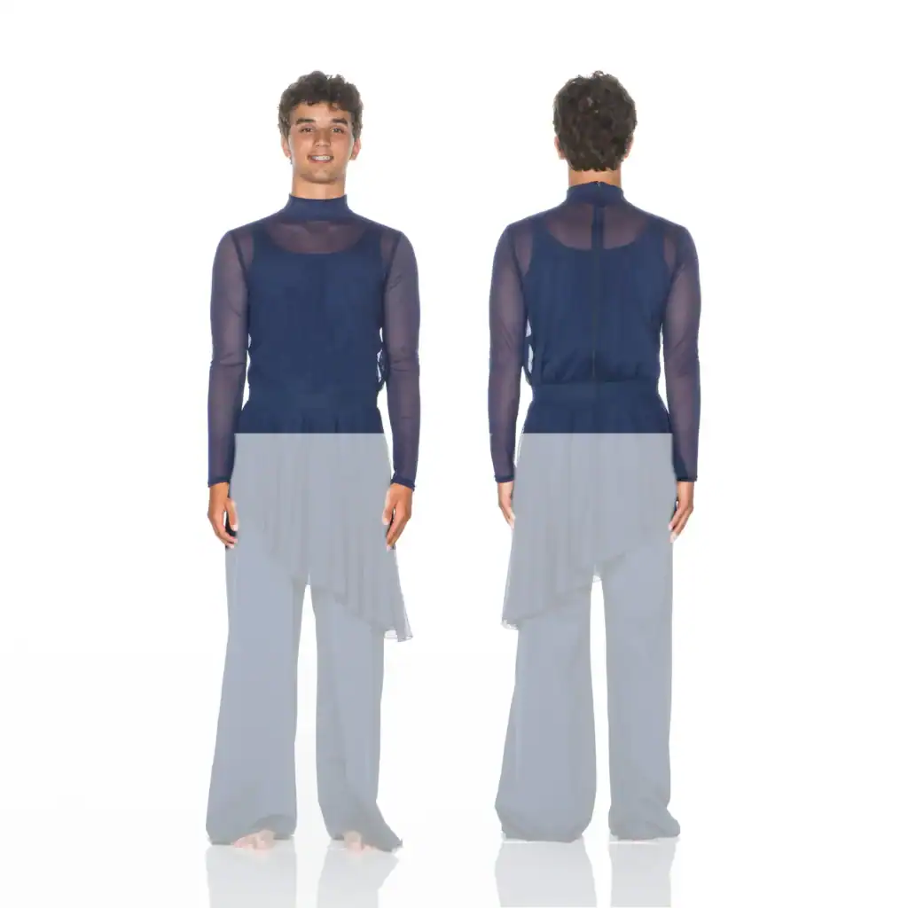 Front and back views of navy dance costume