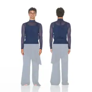 Front and back views of navy dance costume
