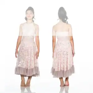Front and back views of pink lace halter dress