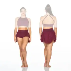 Front and back views of burgundy dance outfit