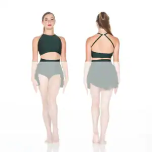 Front and back views of dancer in black costume