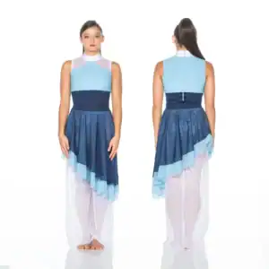 Front and back views of blue lyrical dance costume
