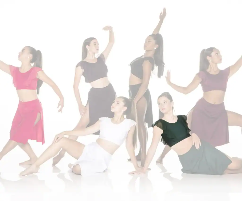 Six women posing in colorful dance outfits