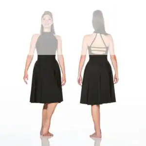 Front and back views of black halter dress