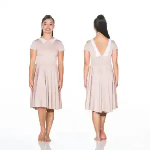 Front and back views of pale pink dress with collar