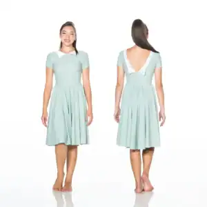 Front and back views of mint green dress