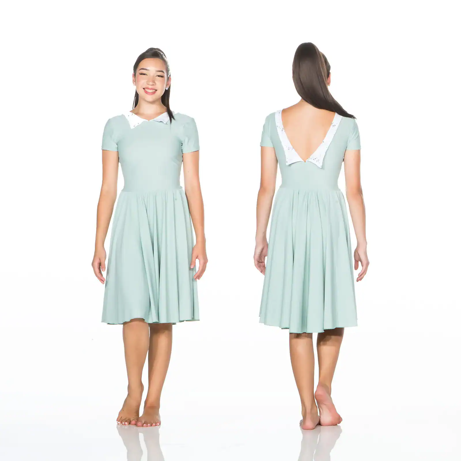 Front and back views of mint green dress