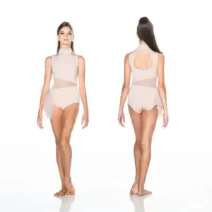 Front and back views of blush cutout dance leotard