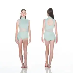 Front and back views of mint green dance leotard