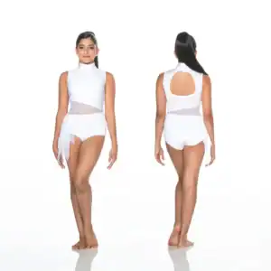 Front and back views of white cutout bodysuit