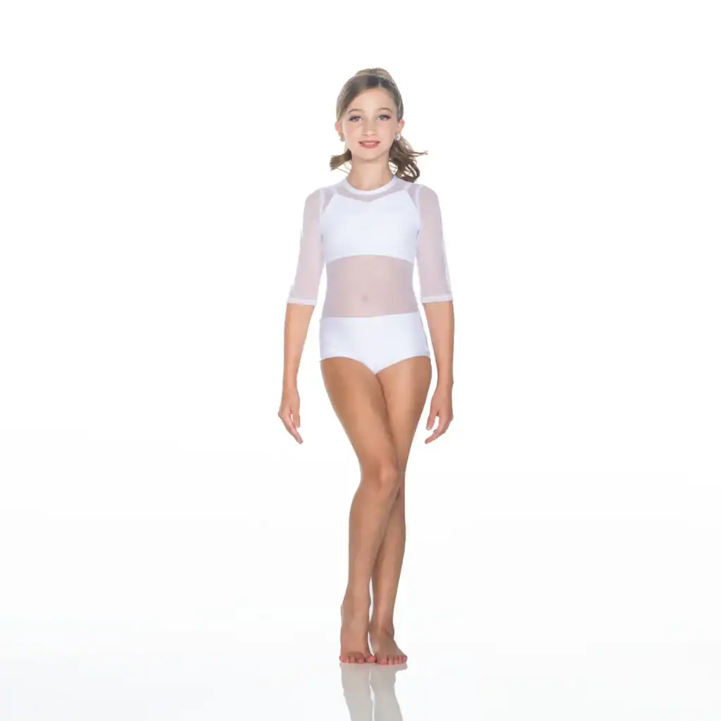 Young dancer wearing white crop top and briefs