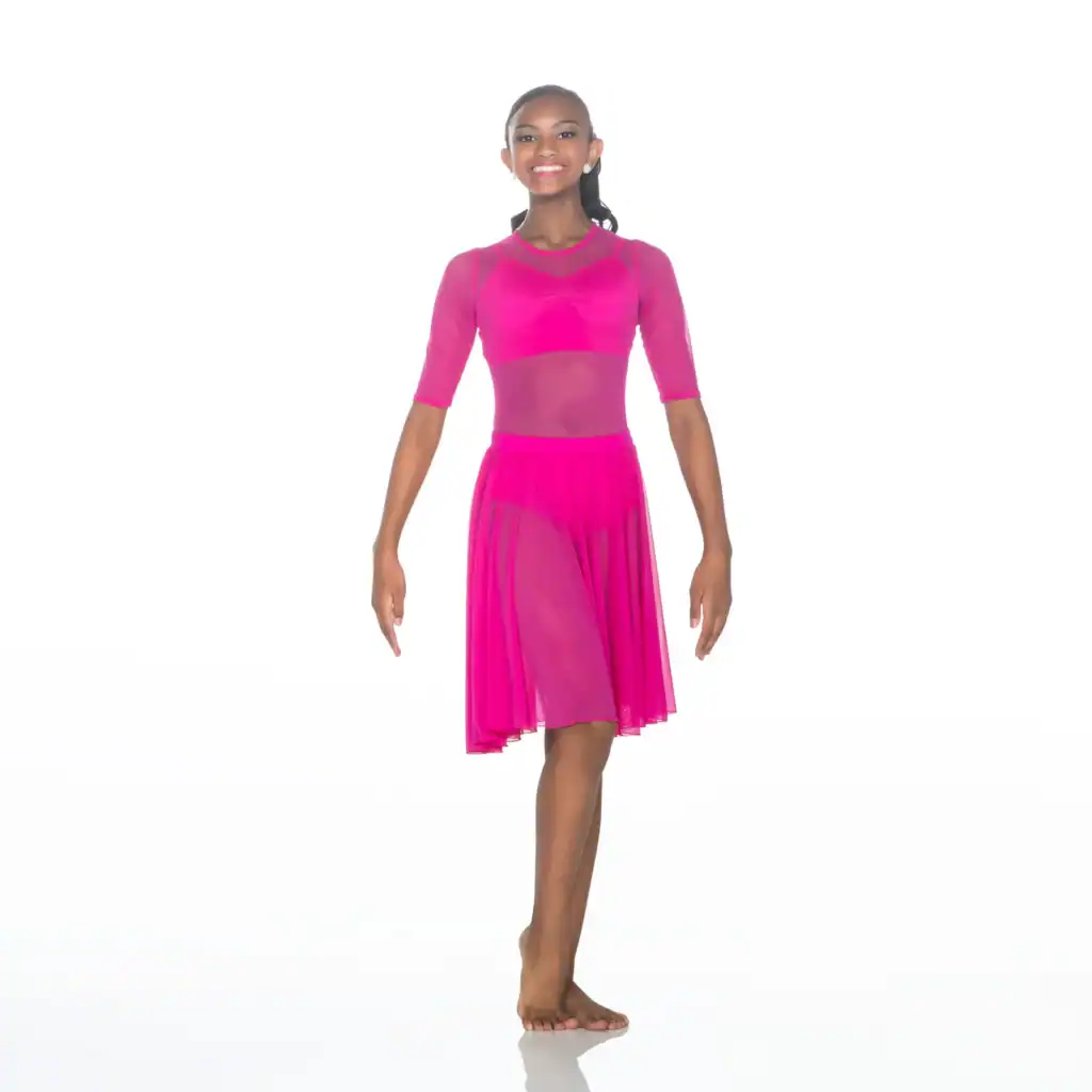 Smiling woman wearing a bright pink dance dress