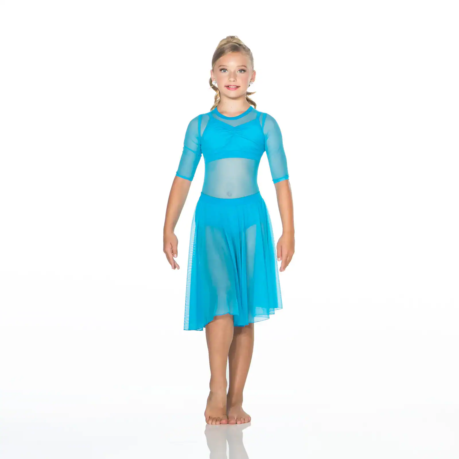 Girl wearing a turquoise lyrical dance costume