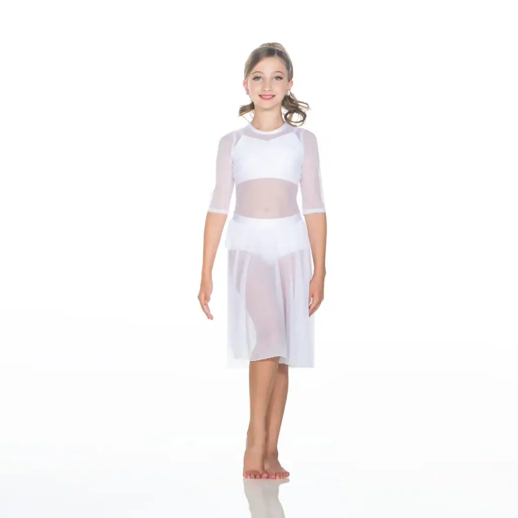 Young dancer wearing a white sheer lyrical dance costume