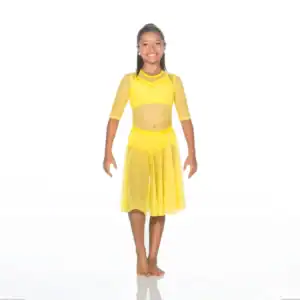 Smiling girl wearing a bright yellow dance costume