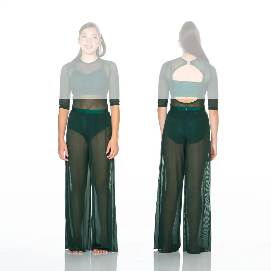 Front and back views of sheer black jumpsuit