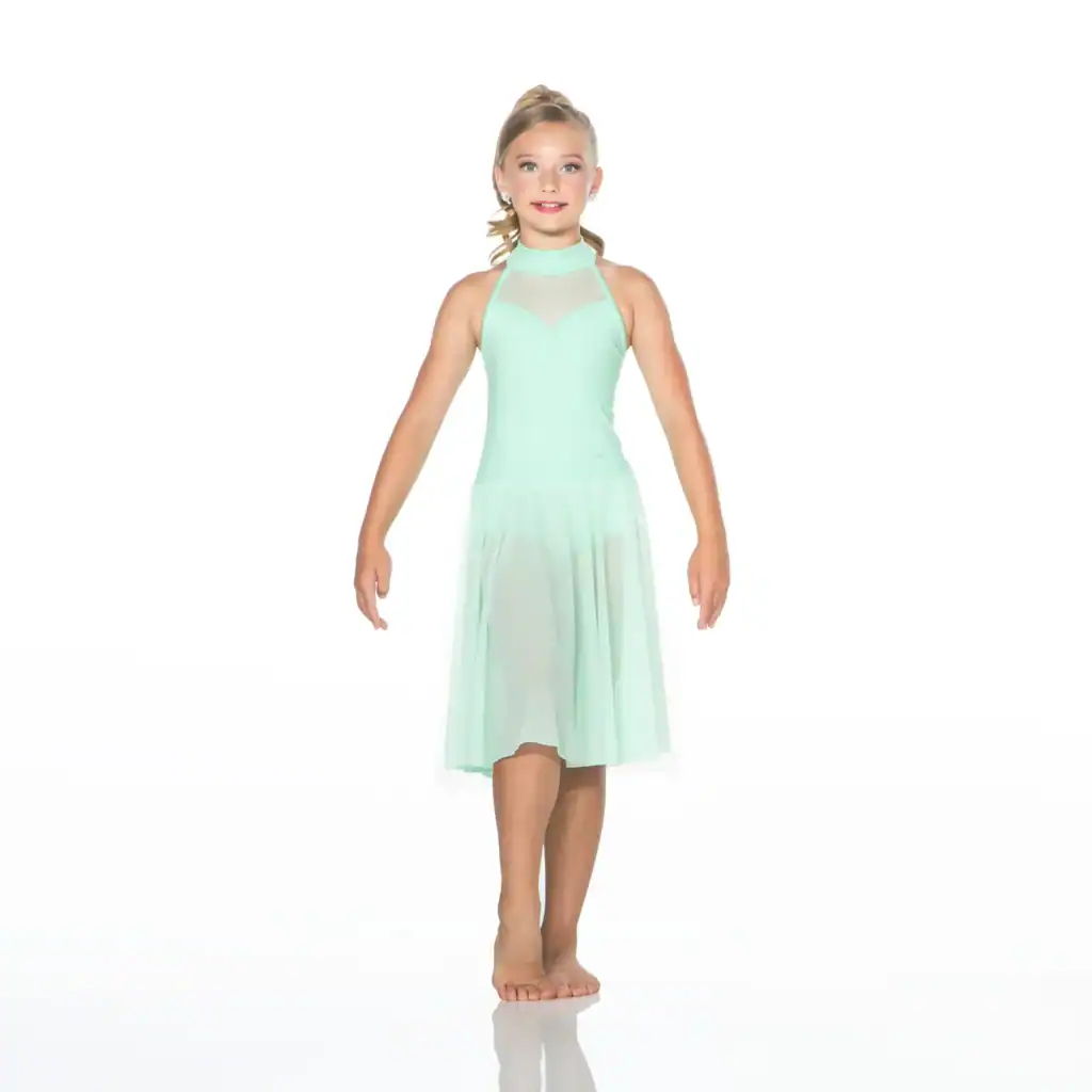 Young girl wearing a mint green dance dress