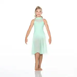 Young girl wearing a mint green dance dress