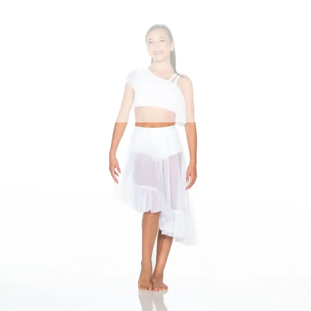 Young woman wearing white asymmetrical dance outfit