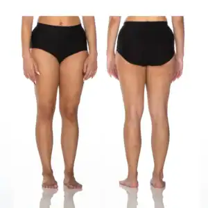 Front and back views of black high-waisted underwear
