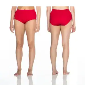 Front and back views of red high-waisted underwear